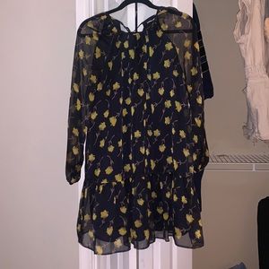 NWOT navy/yellow floral flowy dress size S